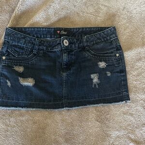 Guess Dark Blue Distressed Denim Mini Skirt